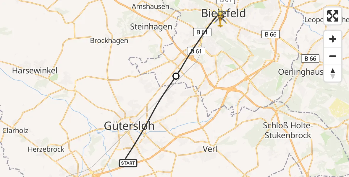 Flugroute Rettungshubschrauber Gütersloh - Bielefeld, 20 Februar 2026, 16:03