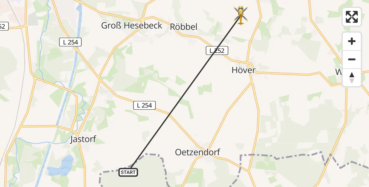 Flugroute Rettungshubschrauber Jastorf - Gollern, 20 Februar 2026, 16:05