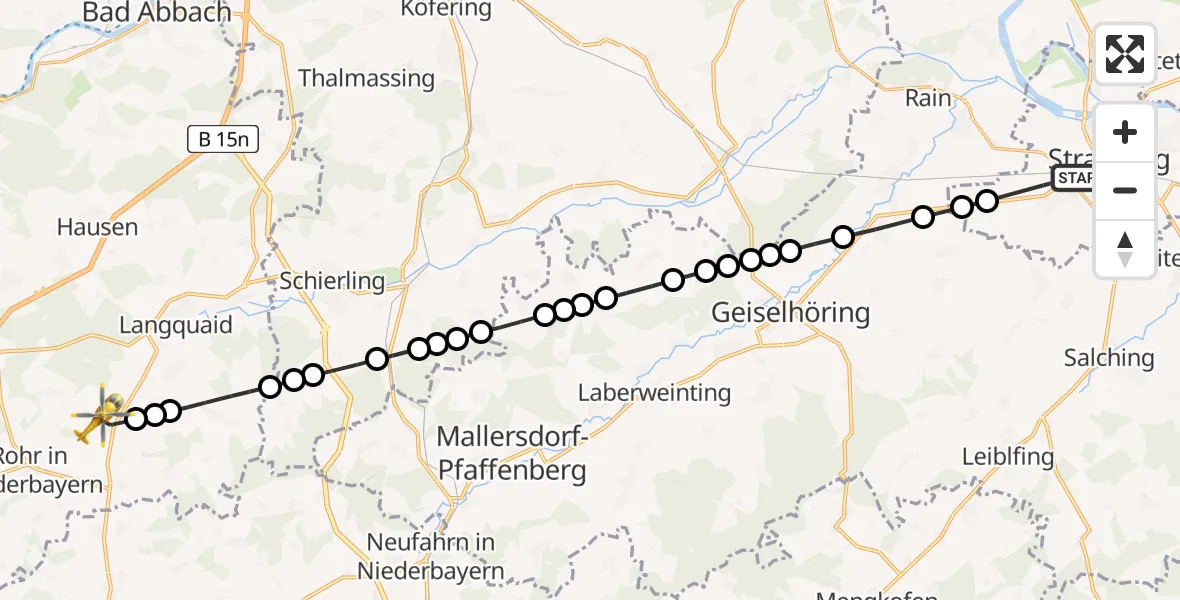 Flugroute Rettungshubschrauber Straubing - Adlhausen, 20 Februar 2026, 16:05