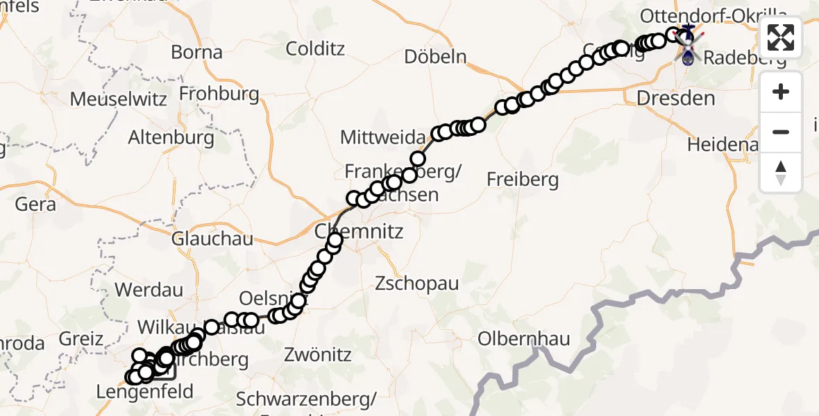 Flugroute Polizeihubschrauber Lengenfeld - Dresden Airport, 20 Februar 2026, 16:24