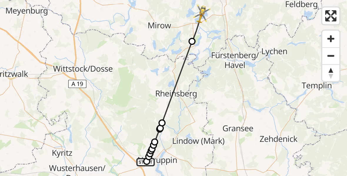 Flugroute Rettungshubschrauber Bechlin - Wesenberg, 20 Februar 2026, 16:32