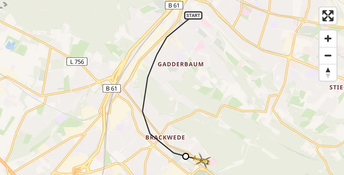 Flugroute Rettungshubschrauber Bielefeld - Luftrettungszentrum Bielefeld, 20 Februar 2026, 16:40