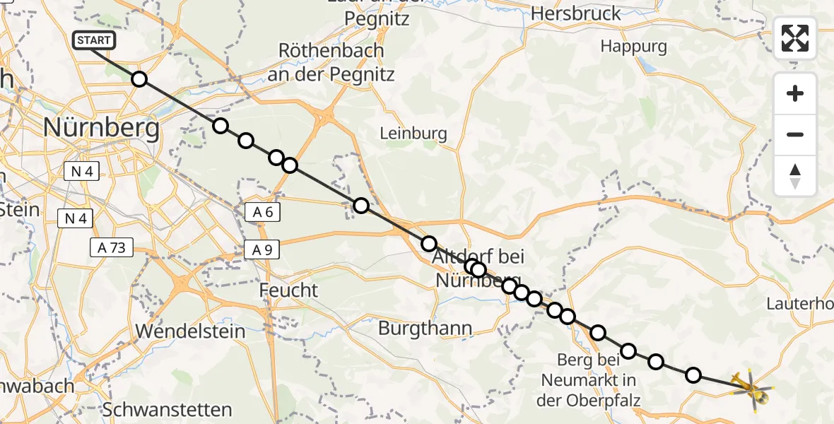 Routekaart van de vlucht: Rettungshubschrauber nach Pilsach, Waldeck