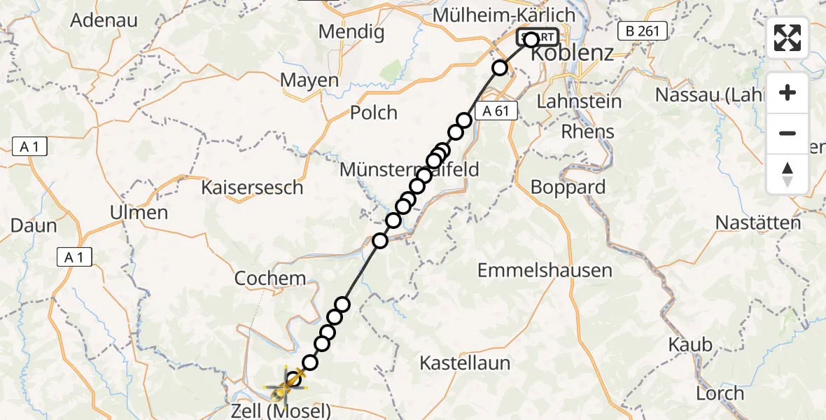 Flugroute Rettungshubschrauber Koblenz - Merl, 20 Februar 2026, 16:50