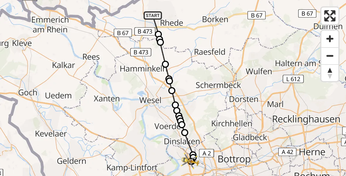 Flugroute Ambulanzhubschrauber Bocholt - Hamborn, 20 Februar 2026, 16:58