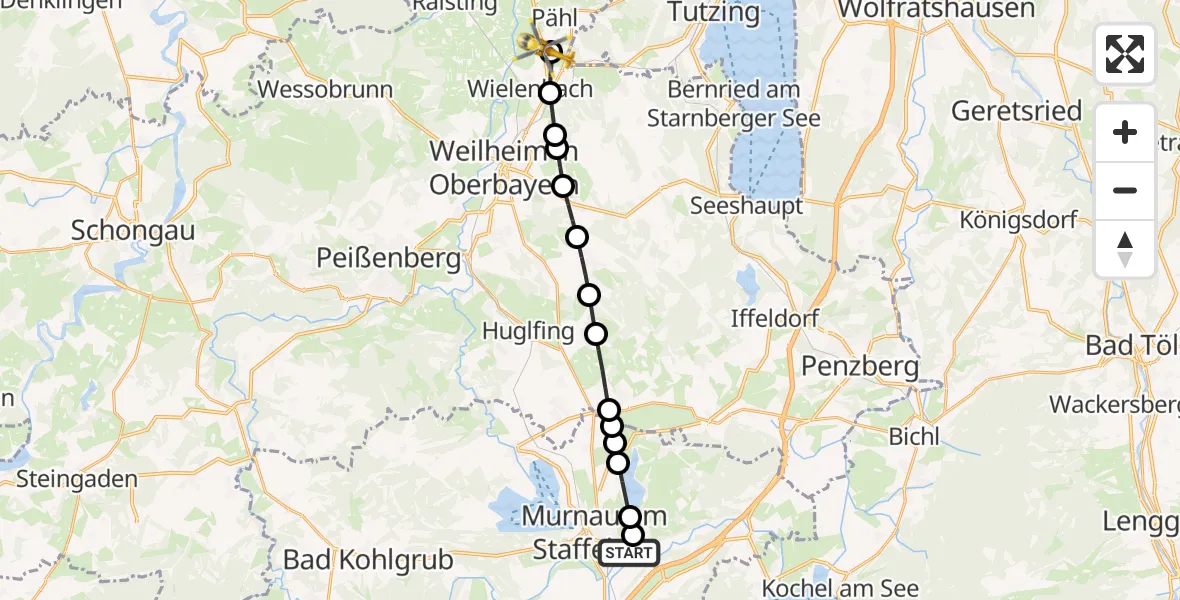 Flugroute Rettungshubschrauber Hechendorf - Pähl, 20 Februar 2026, 17:01