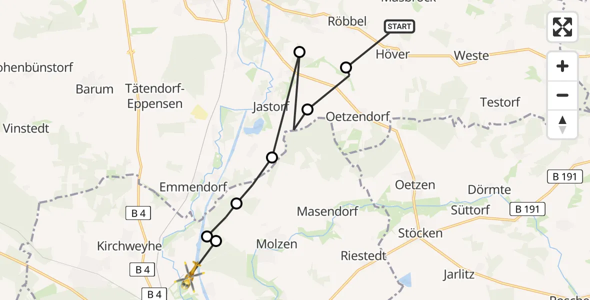 Routekaart van de vlucht: Rettungshubschrauber nach Uelzen, Bremer Straße