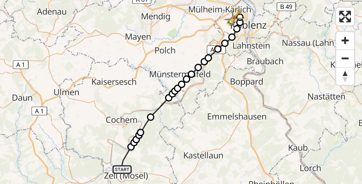 Flugroute Rettungshubschrauber Merl - Koblenz, 20 Februar 2026, 17:21