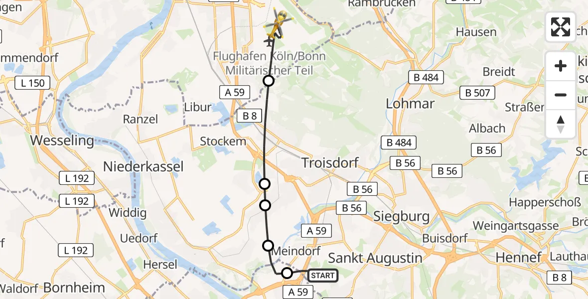 Routekaart van de vlucht: Rettungshubschrauber nach Cologne Bonn Airport
