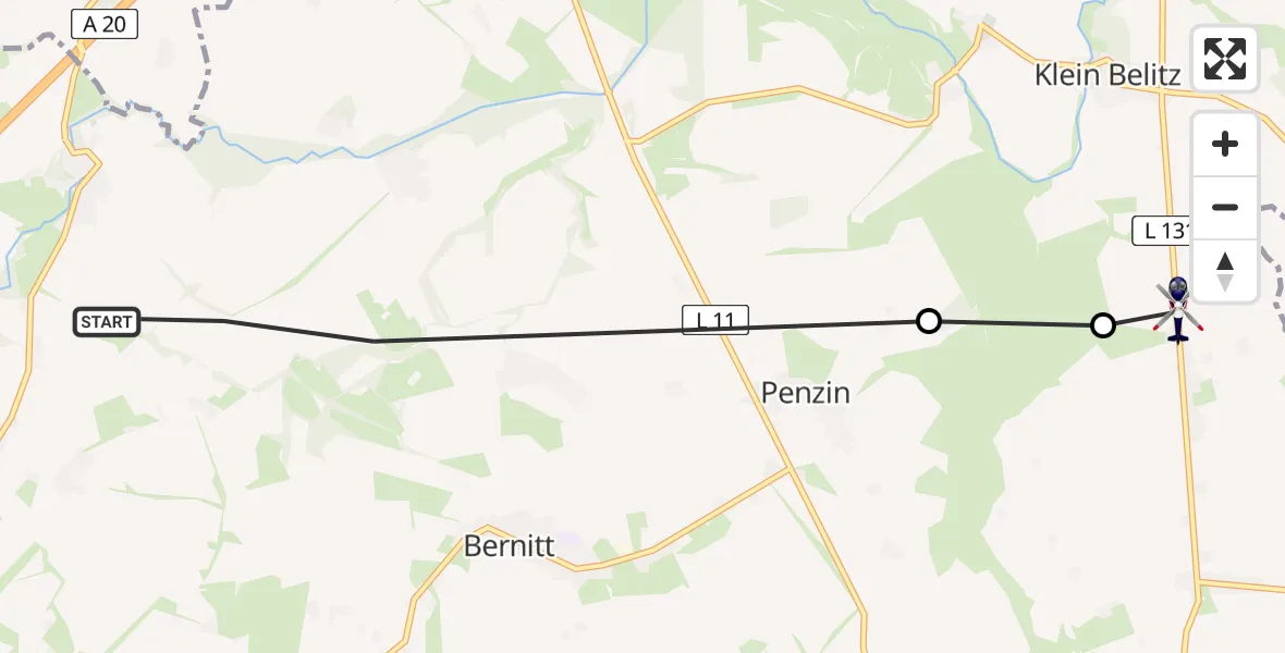 Routekaart van de vlucht: Polizeihubschrauber nach Klein Belitz, Dorfstraße