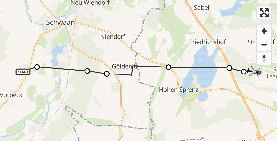 Flugroute Polizeihubschrauber Vorbeck - Hohen Sprenz, 20 Februar 2026, 18:14