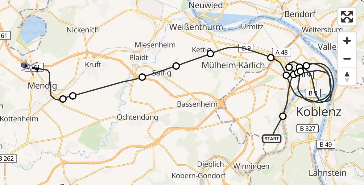 Routekaart van de vlucht: Polizeihubschrauber nach Mendig, A 61