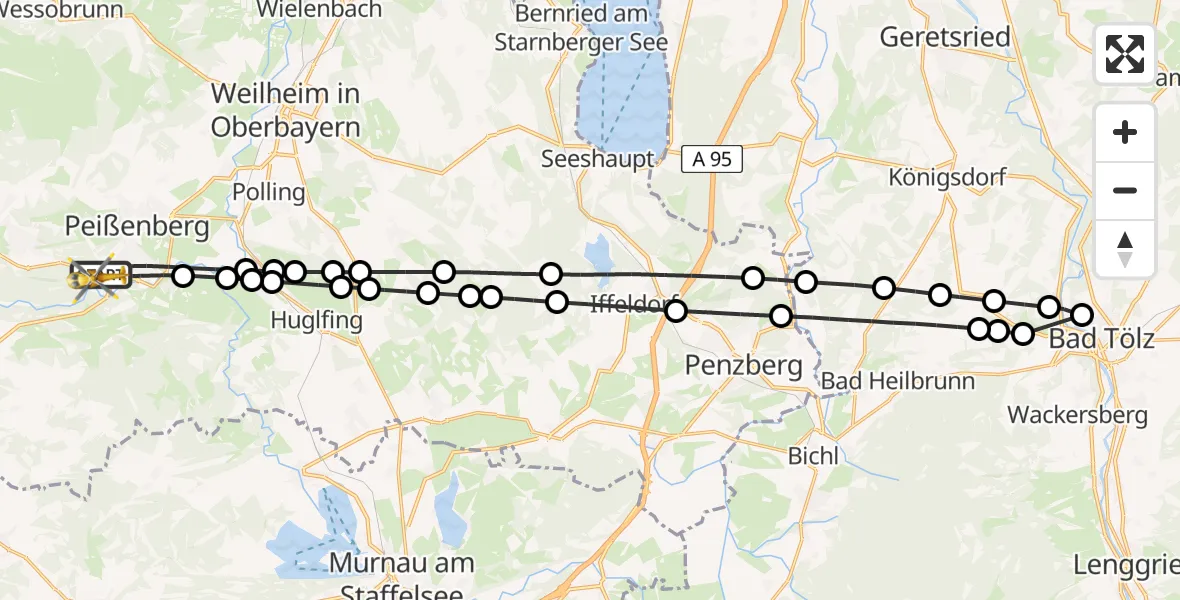 Flugroute Ambulanzhubschrauber Peißenberg - Peißenberg, 20 Februar 2026, 18:54