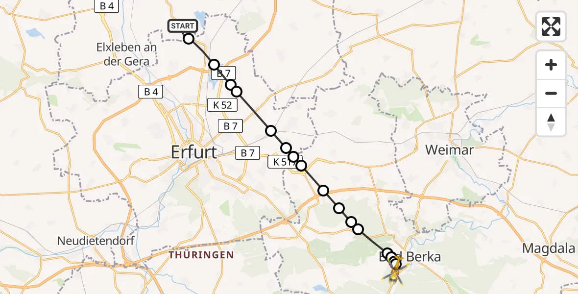 Routekaart van de vlucht: Ambulanzhubschrauber nach Bad Berka Central Hospital Heliport