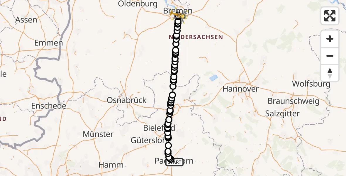 Routekaart van de vlucht: Ambulanzhubschrauber nach ADAC Air Rescue Station Bremen Heliport (Christoph 6)