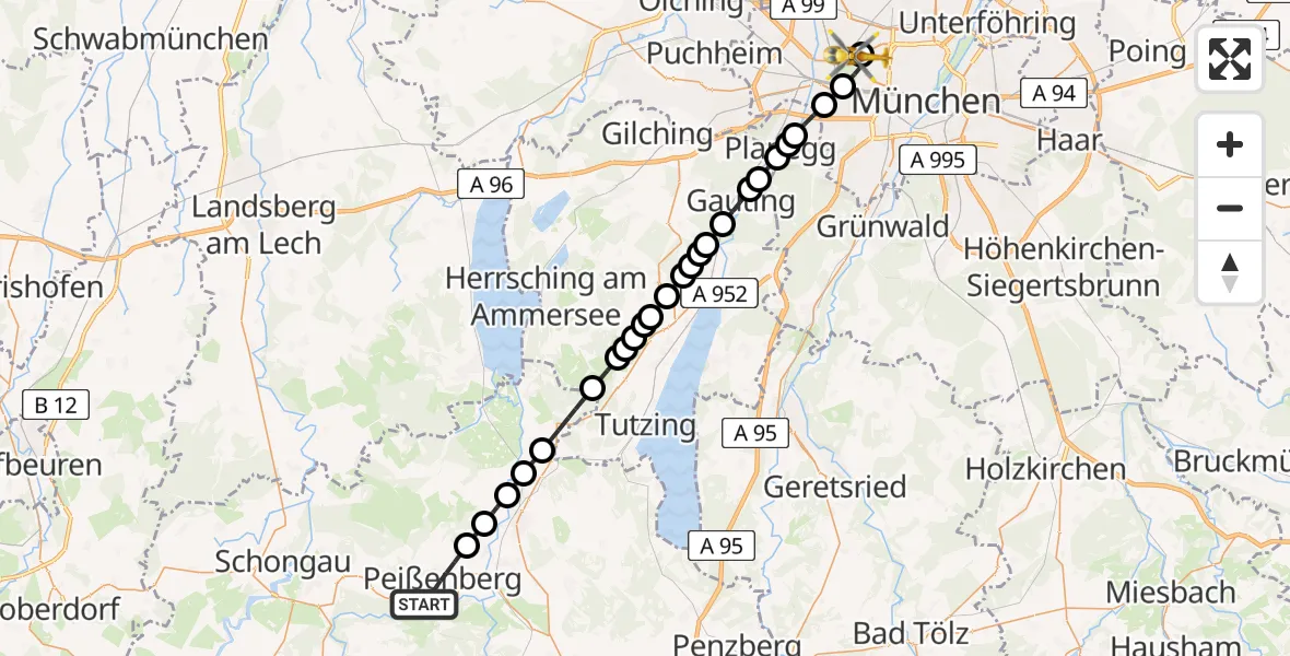 Routekaart van de vlucht: Ambulanzhubschrauber nach Dritter Orden University Hospital Heliport