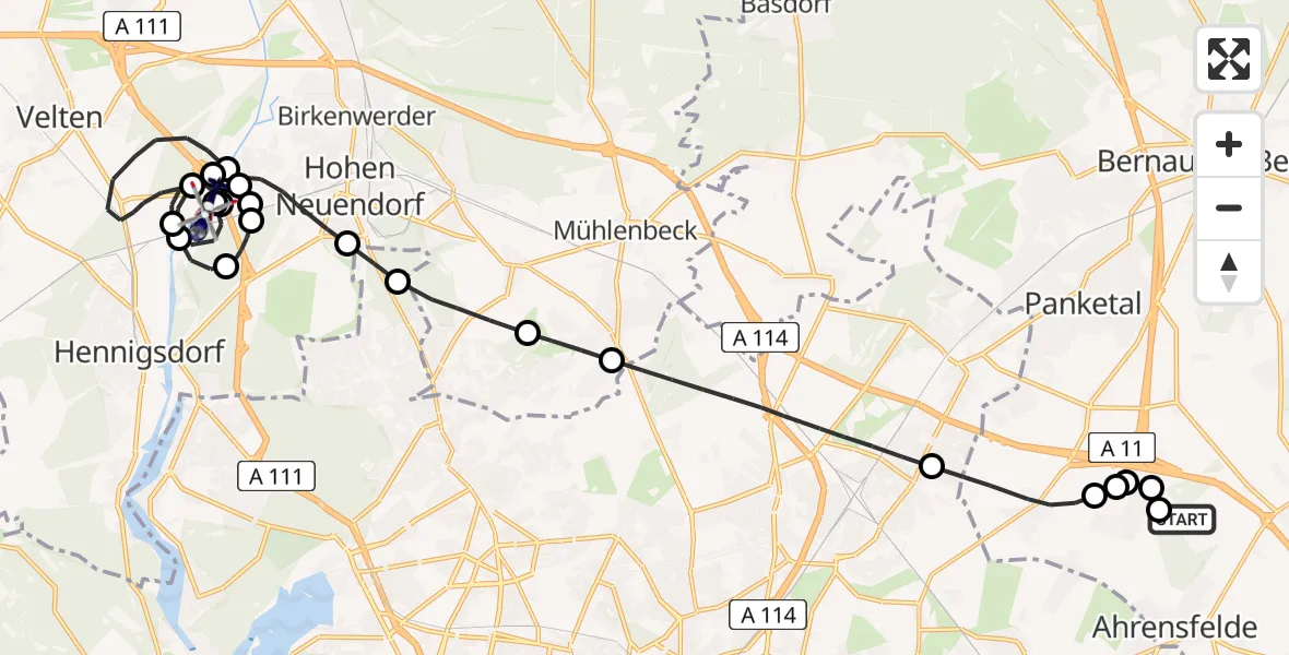 Routekaart van de vlucht: Polizeihubschrauber nach Hennigsdorf, Werder Ziegelei