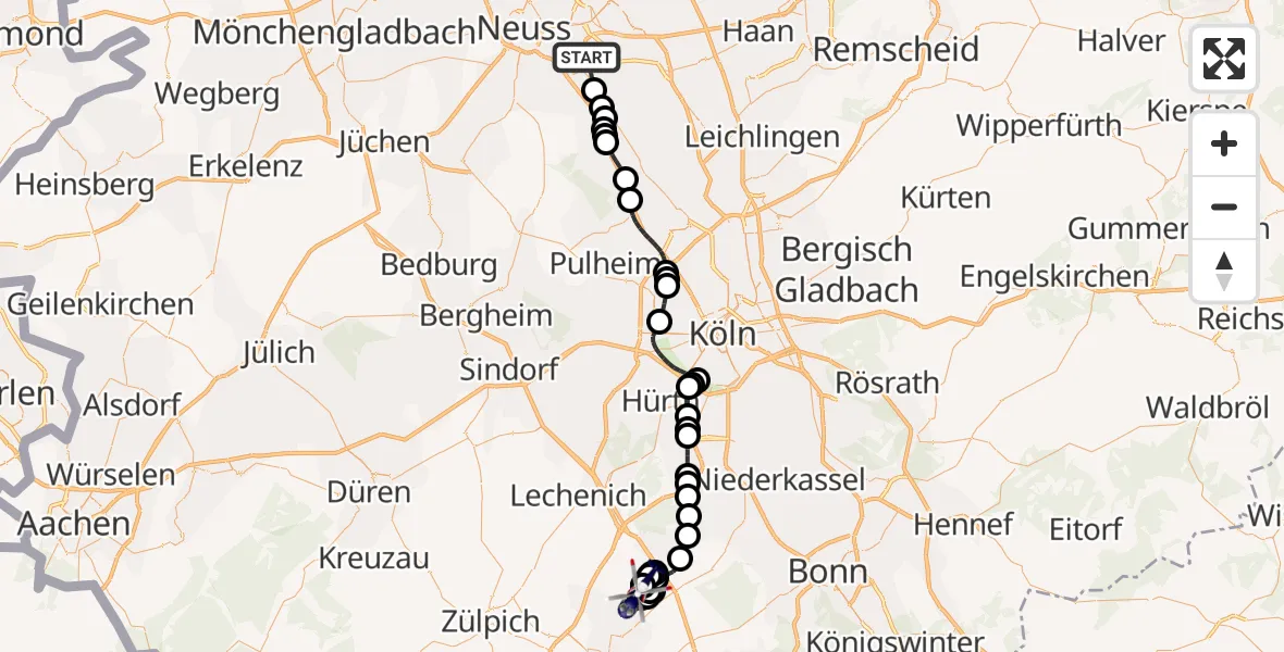 Routekaart van de vlucht: Polizeihubschrauber nach Weilerswist UL