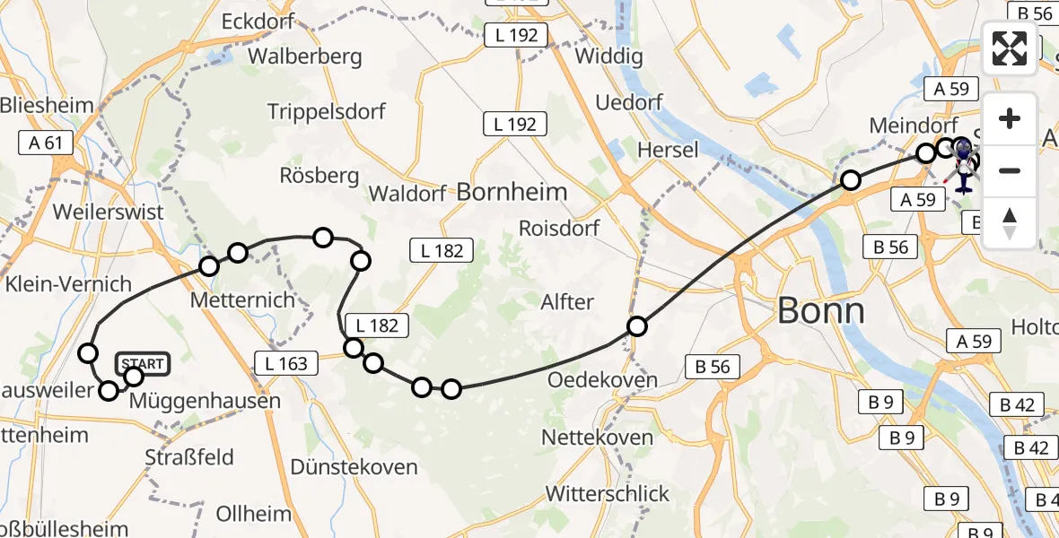 Routekaart van de vlucht: Polizeihubschrauber nach Sankt Augustin, Richthofenstraße