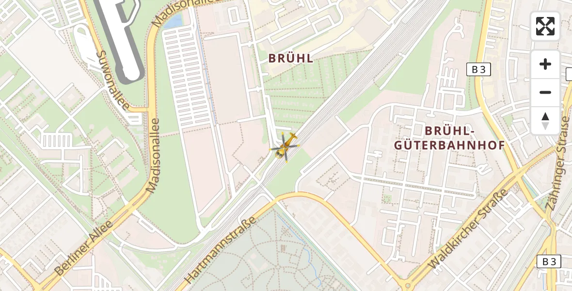 Routekaart van de vlucht: Rettungshubschrauber nach Freiburg im Breisgau, Hermann-Mitsch-Straße