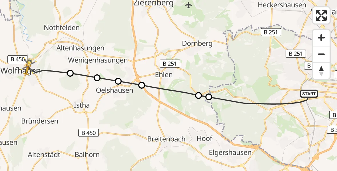 Flugroute Rettungshubschrauber Kassel - Wolfhagen, 21 Februar 2026, 07:07