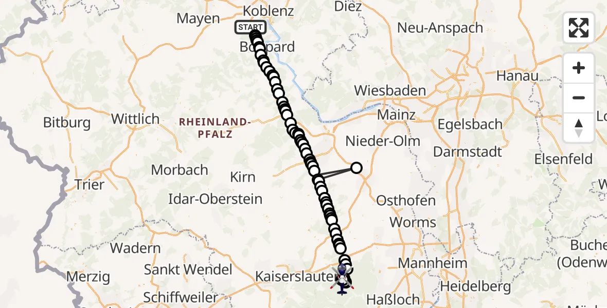 Flugroute Polizeihubschrauber Mariaroth - Weidenthal, 21 Februar 2026, 07:10