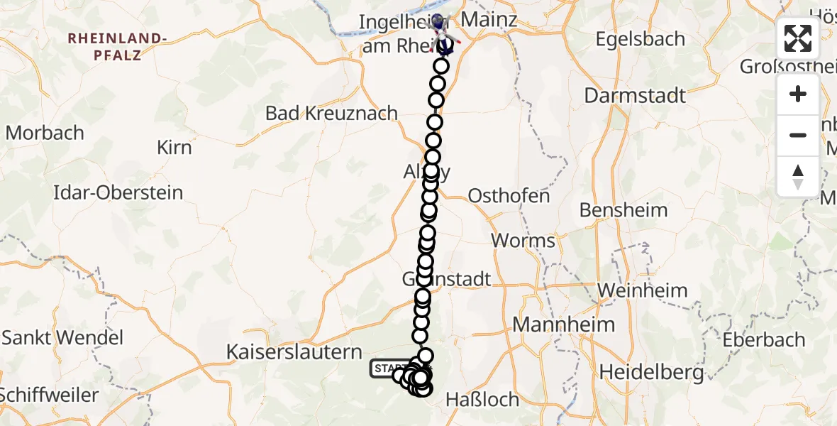 Flugroute Polizeihubschrauber Bad Dürkheim - Mainz-Finthen Airfield, 21 Februar 2026, 07:50