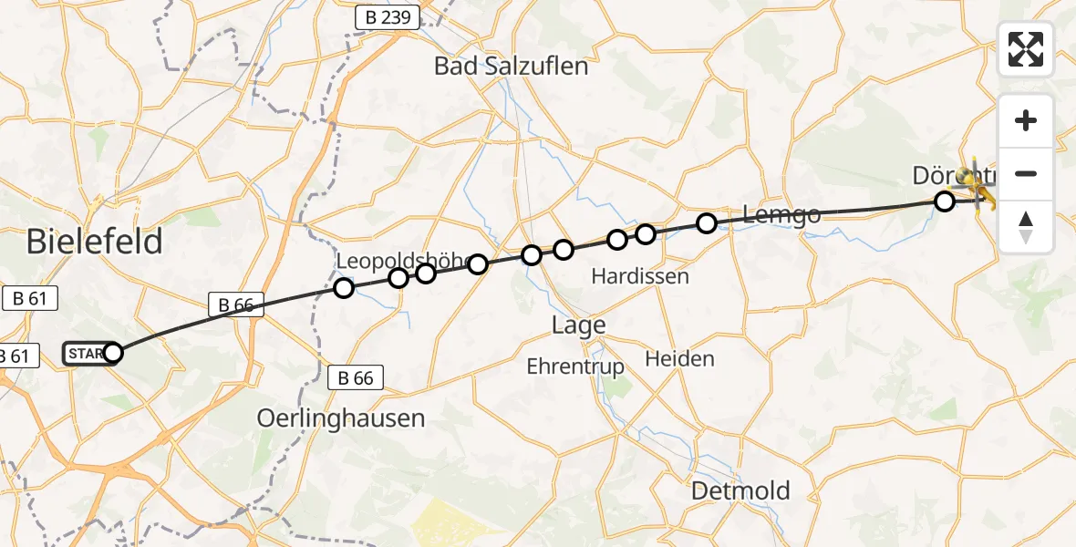 Flugroute Rettungshubschrauber Luftrettungszentrum Bielefeld - Hillentrup, 21 Februar 2026, 08:25