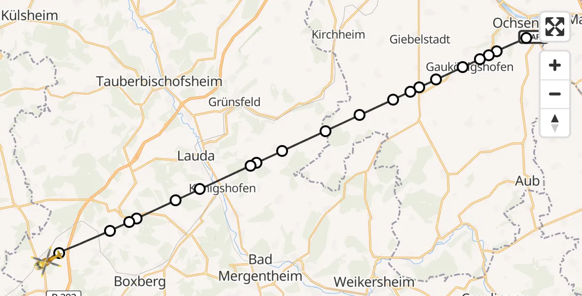 Flugroute Rettungshubschrauber Ochsenfurt - Eubigheim, 21 Februar 2026, 08:49