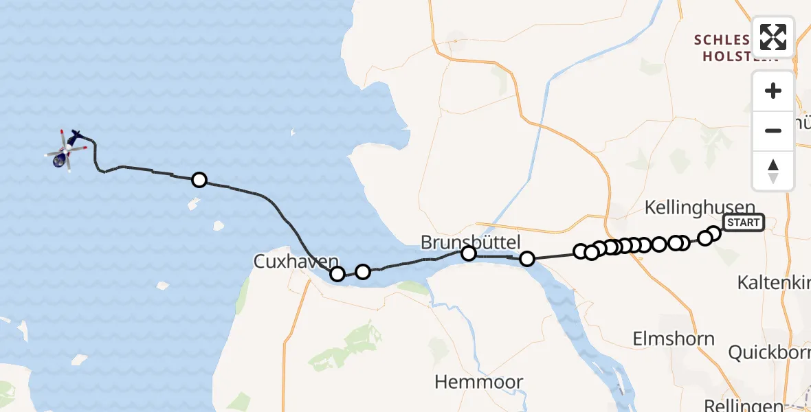 Routekaart van de vlucht: Polizeihubschrauber nach Hamburg, B 206