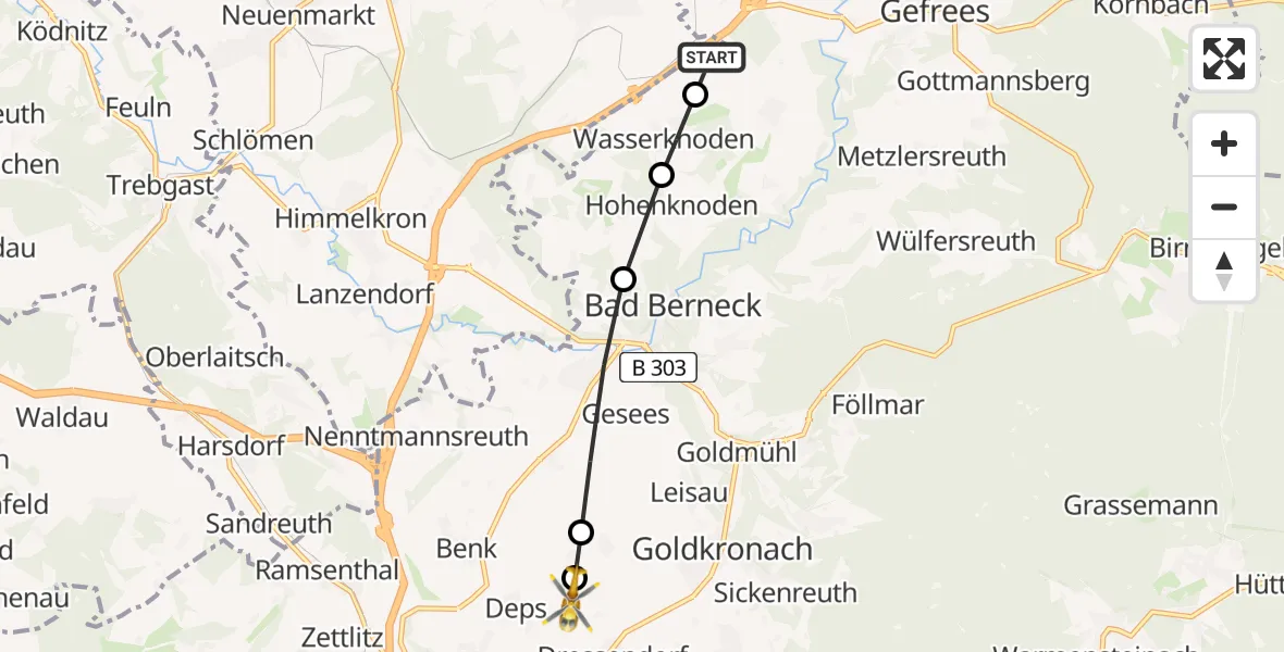 Flugroute Rettungshubschrauber Marktschorgast - Deps, 21 Februar 2026, 09:05