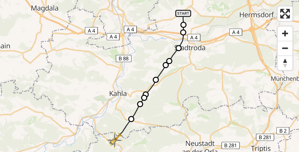Flugroute Rettungshubschrauber Trockhausen - Langenorla, 21 Februar 2026, 09:14