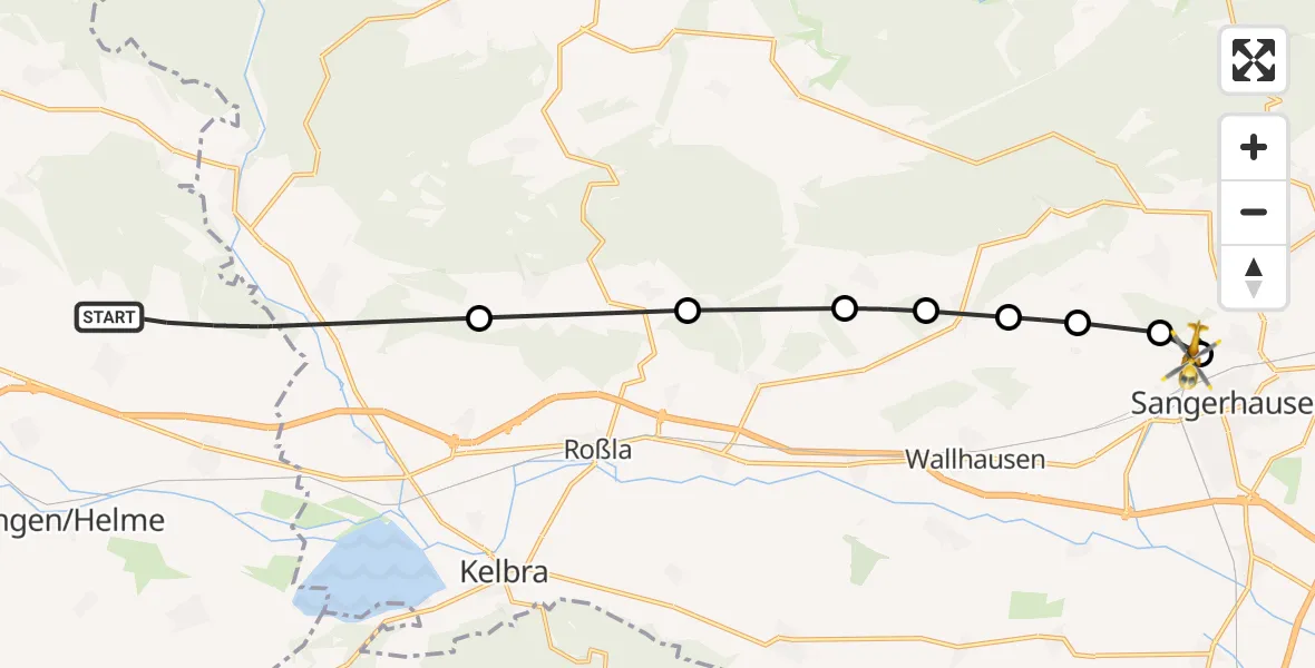 Flugroute Rettungshubschrauber Urbach - Sangerhausen, 21 Februar 2026, 09:29