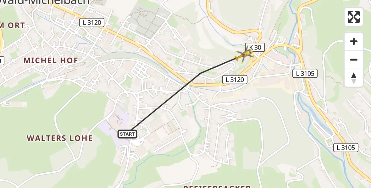 Flugroute Rettungshubschrauber Wald-Michelbach - Wald-Michelbach, 21 Februar 2026, 09:57