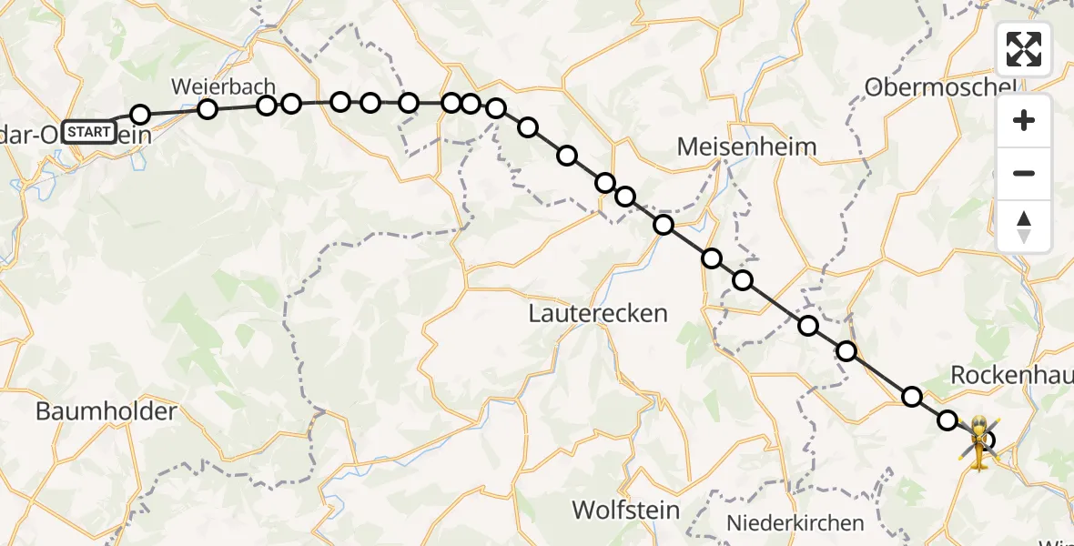 Flugroute Rettungshubschrauber Idar-Oberstein - Imsweiler UL, 21 Februar 2026, 10:10
