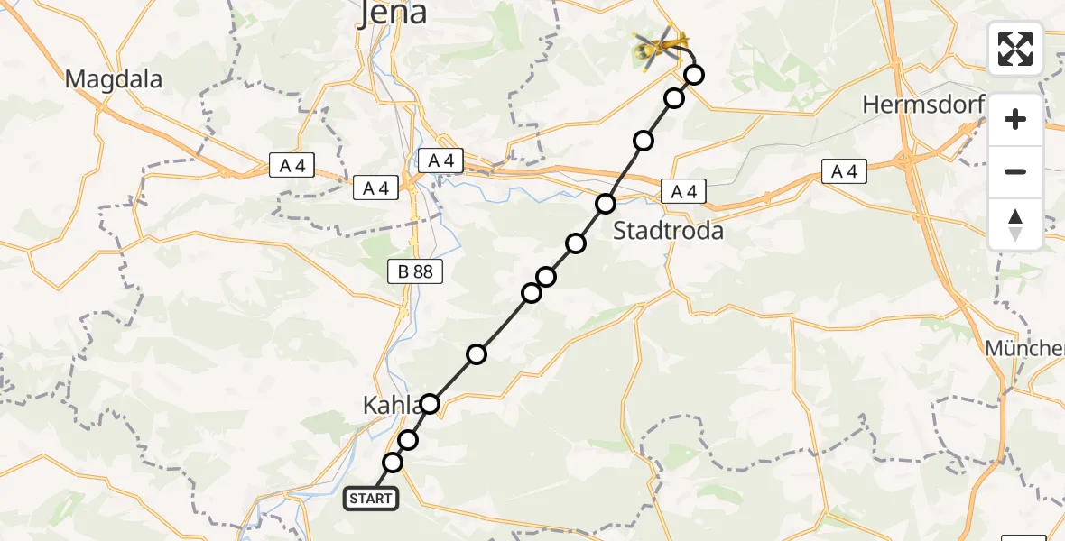 Flugroute Rettungshubschrauber Freienorla - Zinna, 21 Februar 2026, 10:17