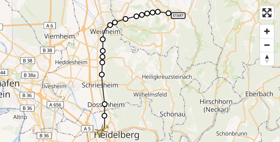 Flugroute Rettungshubschrauber Wald-Michelbach - Heidelberg, 21 Februar 2026, 10:39