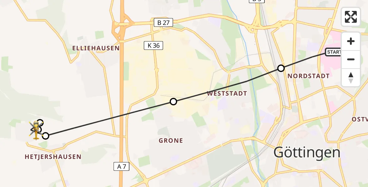Flugroute Rettungshubschrauber Göttingen University Clinic Heliport - Göttingen, 21 Februar 2026, 10:39
