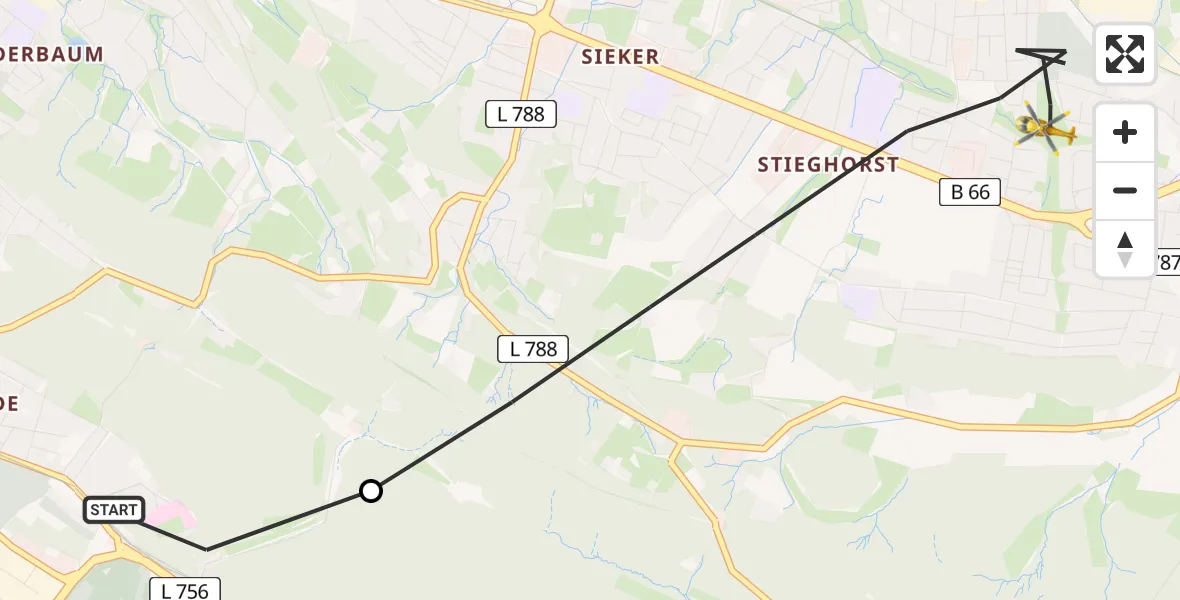 Routekaart van de vlucht: Rettungshubschrauber nach Bielefeld, Glatzer Straße