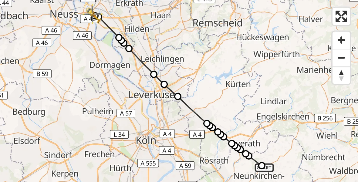 Routekaart van de vlucht: Rettungshubschrauber nach Düsseldorf University Hospital Heliport