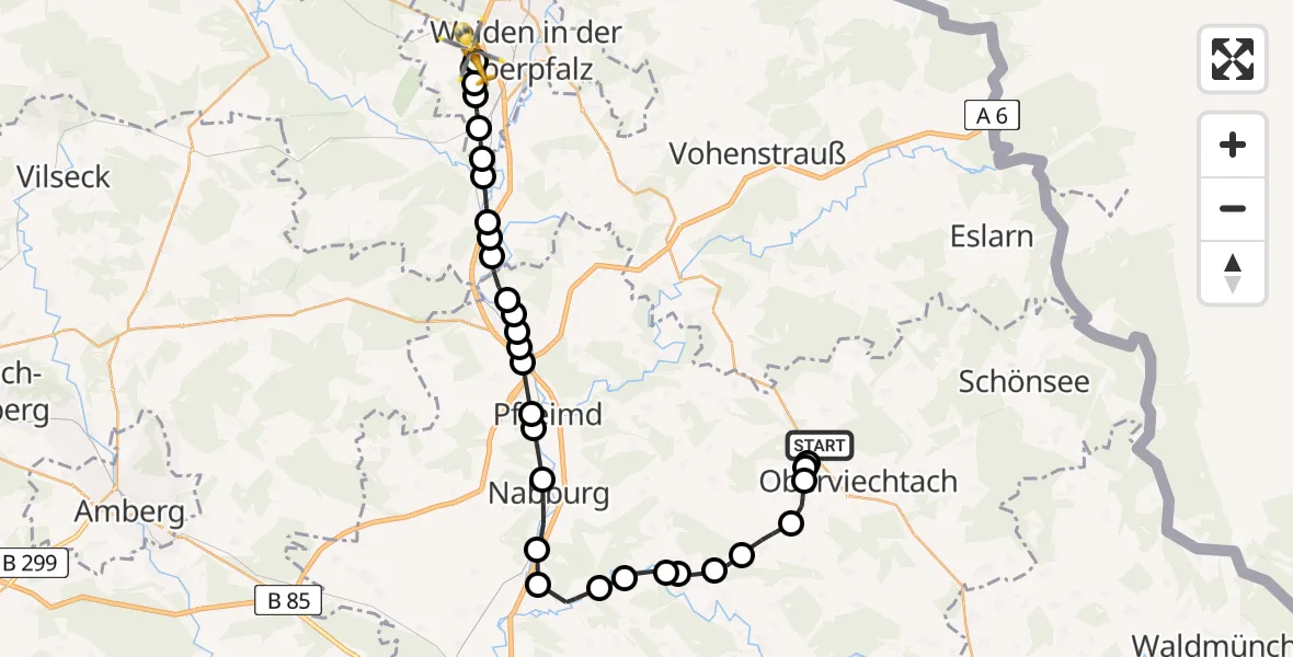 Flugroute Rettungshubschrauber Teunz - Latsch, 21 Februar 2026, 11:16