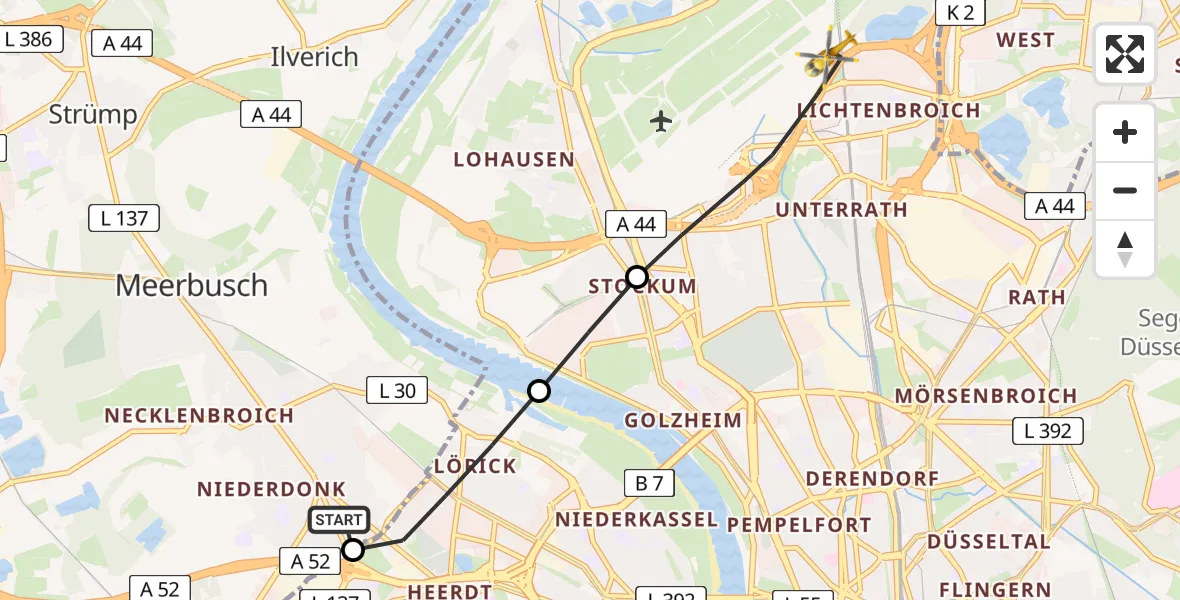 Routekaart van de vlucht: Rettungshubschrauber nach Düsseldorf Airport