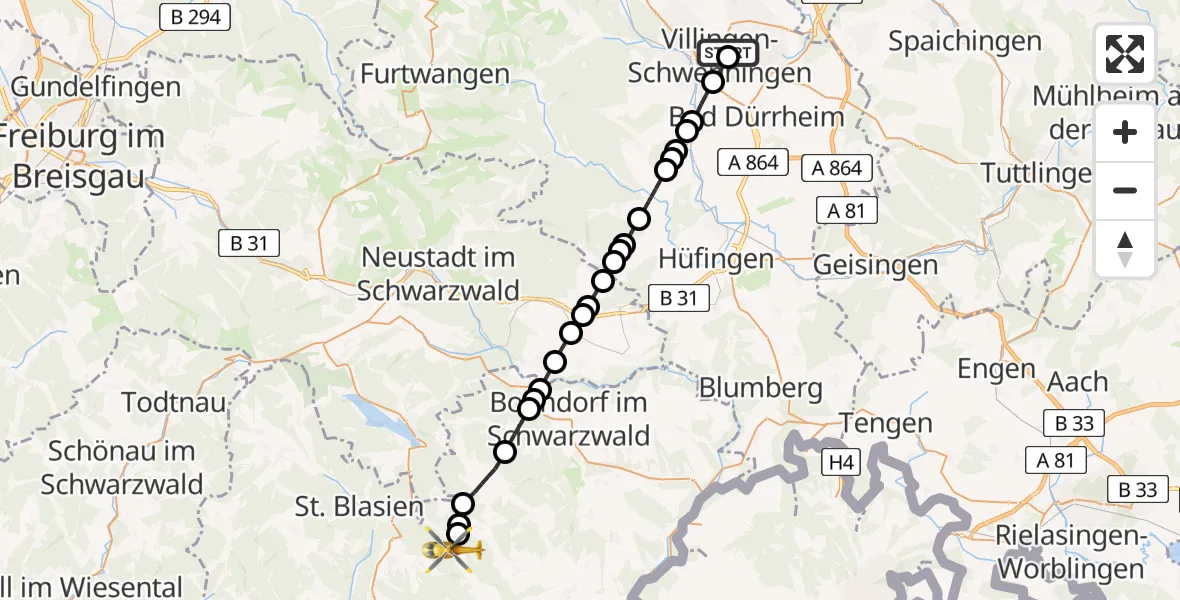 Flugroute Rettungshubschrauber DRF Air Rescue Station Villingen-Schwenningen Heliport (Christoph 11) - Brenden, 21 Februar 2026, 11:24