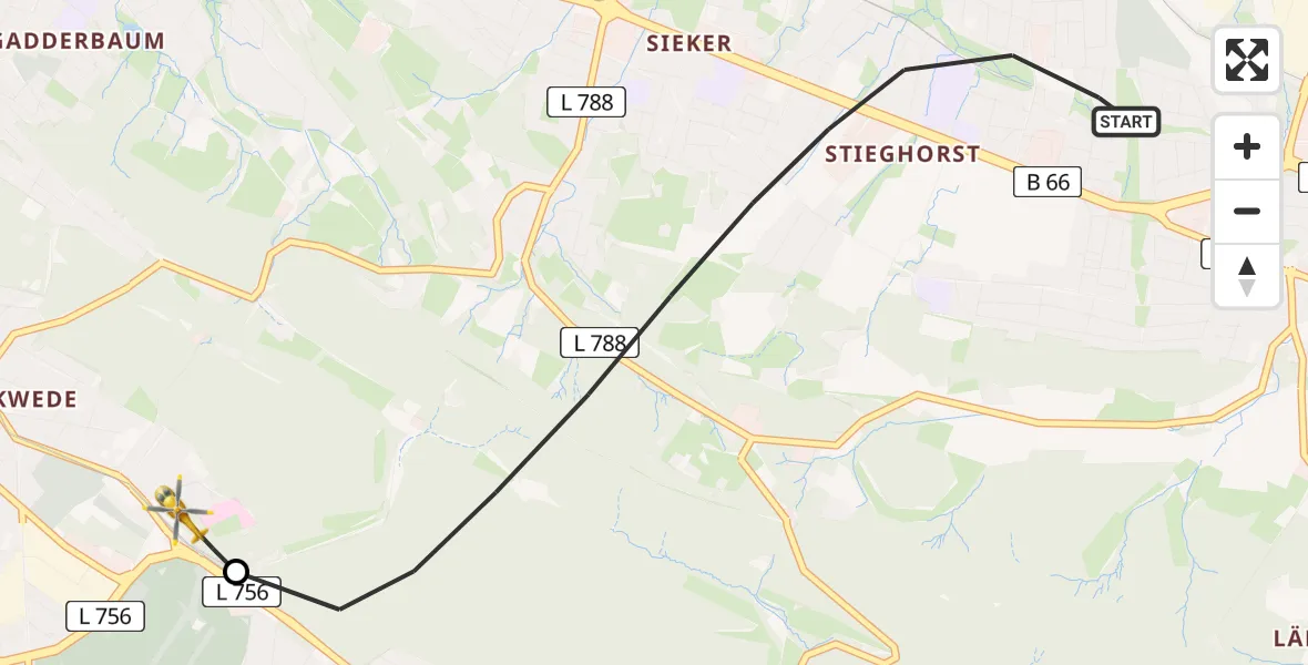 Flugroute Rettungshubschrauber Bielefeld - Luftrettungszentrum Bielefeld, 21 Februar 2026, 11:39