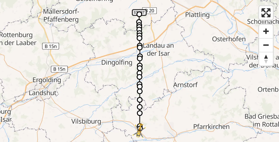 Flugroute Rettungshubschrauber Oberschneiding - Massing, 21 Februar 2026, 11:41
