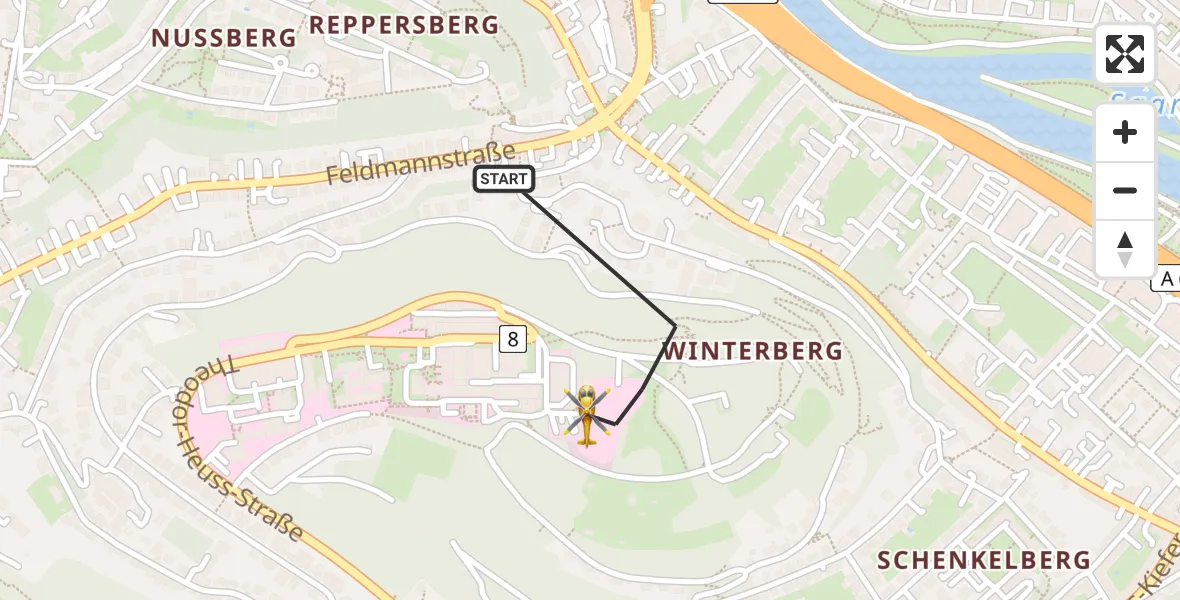 Flugroute Rettungshubschrauber Saarbrücken - Saarbrücken, 21 Februar 2026, 11:52