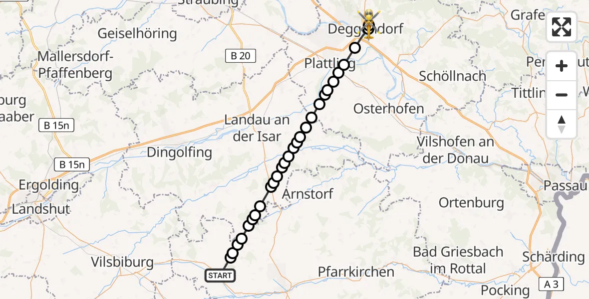 Flugroute Rettungshubschrauber Gangkofen - Kleinfilling, 21 Februar 2026, 12:14