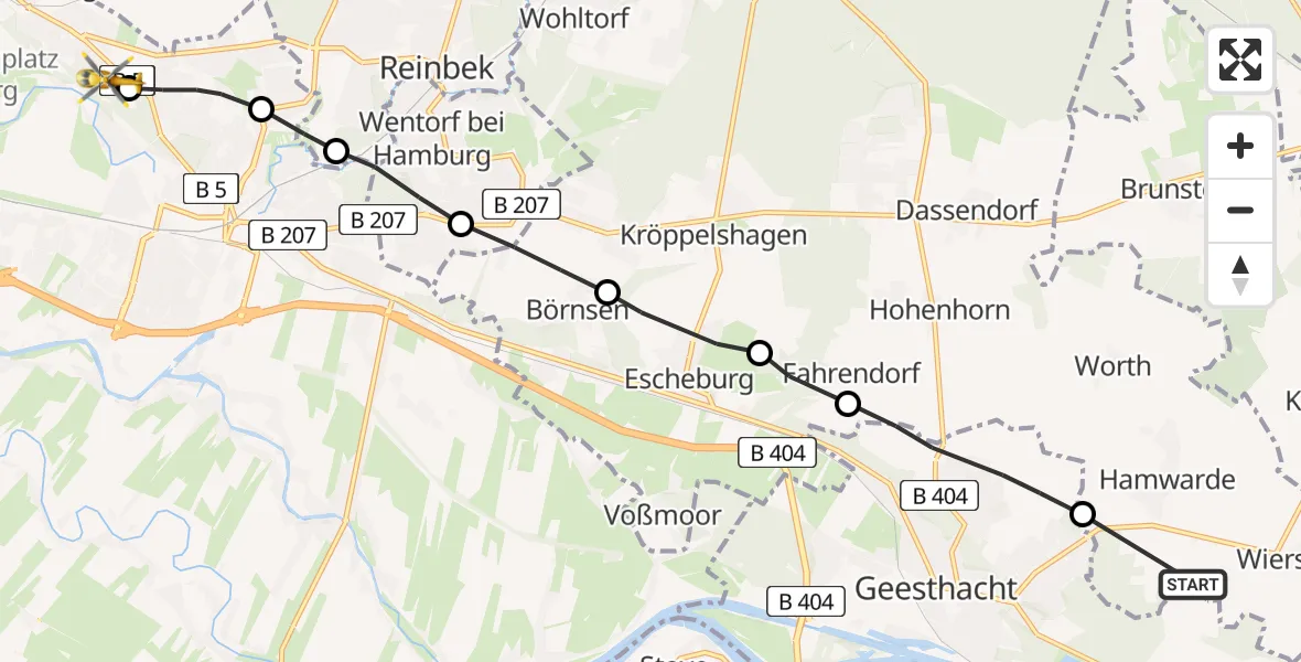 Routekaart van de vlucht: Rettungshubschrauber nach Christoph Hansa ADAC Helipad