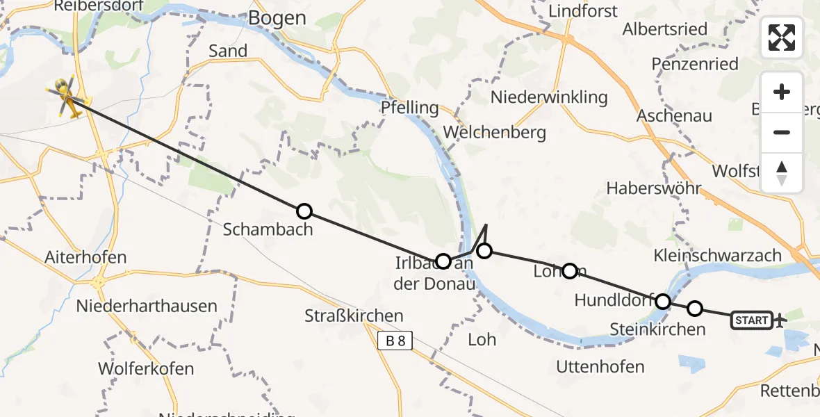Flugroute Rettungshubschrauber Fehmbach - Straubing, 21 Februar 2026, 13:13