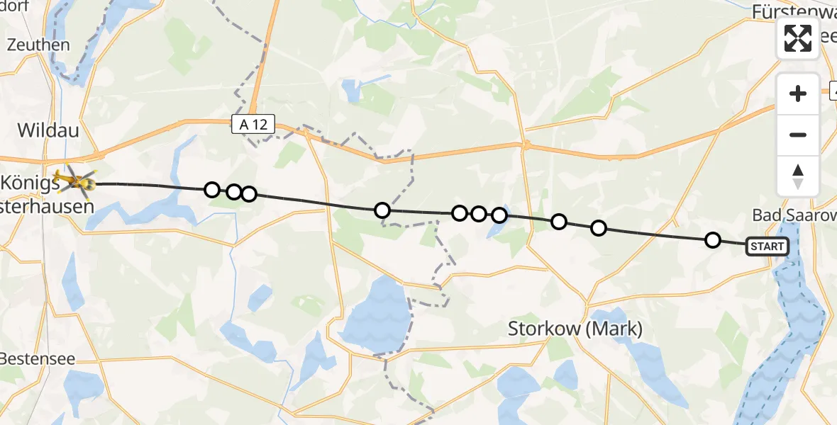 Flugroute Rettungshubschrauber Bad Saarow - Königs Wusterhausen, 21 Februar 2026, 13:13